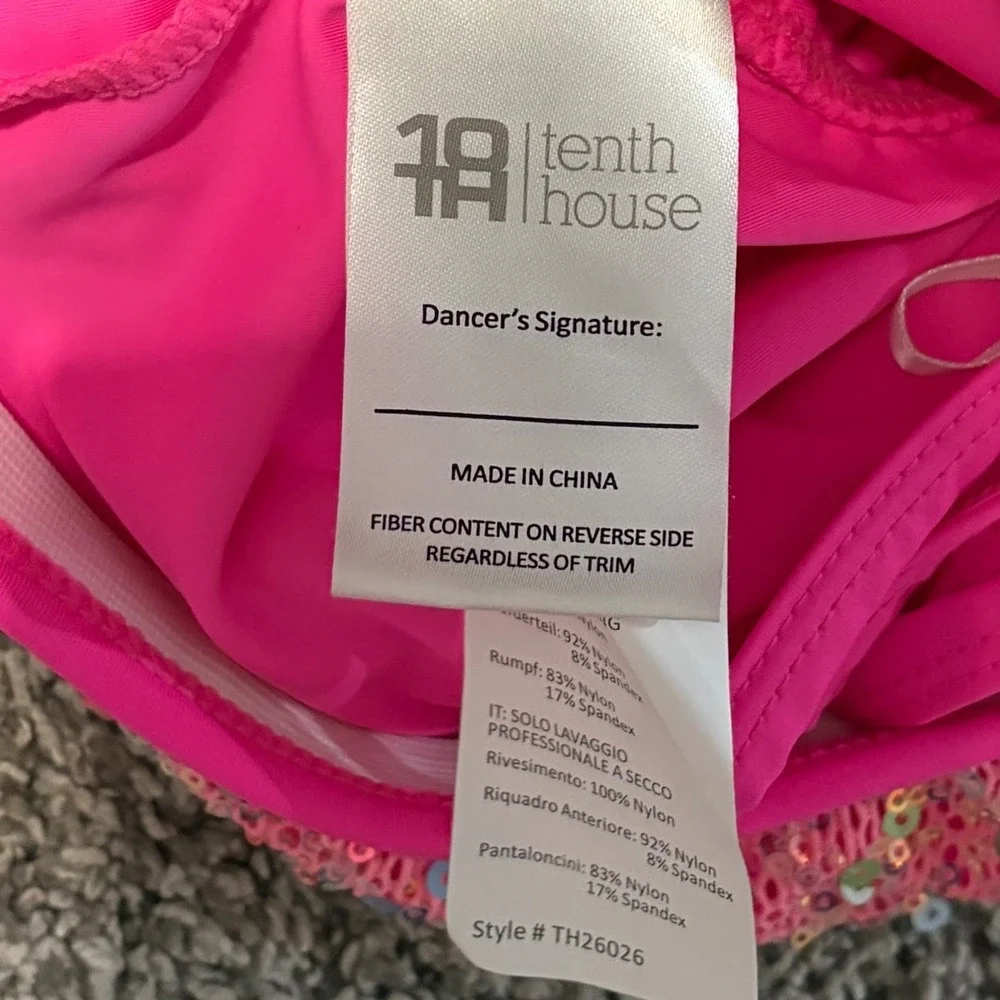 Tenth House Essence Hot Pink Sequin Dance Leotard Iridescent Fringe Costume SA